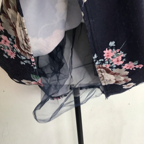 TRAC Women Elegant Navy Colorful Floral Spaghetti Straps Mini Dress S - Picture 8 of 12